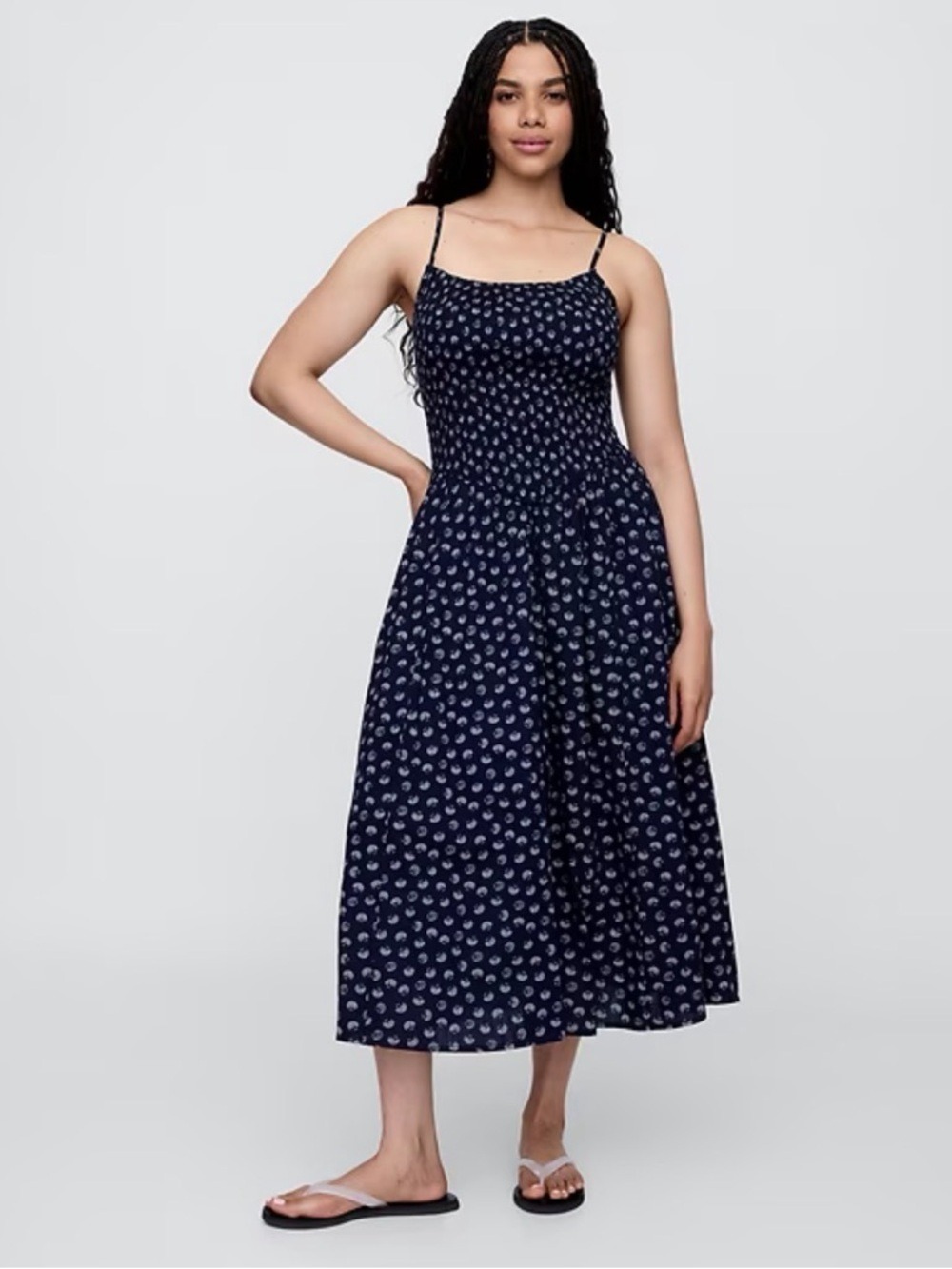 Gap Smocked Waist Dip-Waist Midi Dress NWOT Summer Vacation Coastal BoHo Shells